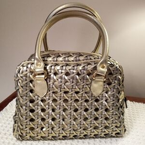 EUC! Vintage Warren Reed Gold And Silver Metallic Woven Leather Satchel